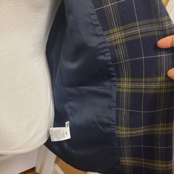 Navy Plaid Fully Lined Career Blazer Medium Navy/Green Classic - Picture 7 of 12